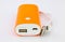 Orange power bank and USB cable in-out