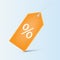 Orange price tag with percentage sign, shopping discount sign concept vector illustration