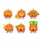 Orange pumpkin cartoon character with cute emoticon bring money