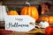 Orange Pumpkin Decoration With Label With Text Happy Halloween