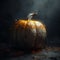 Orange pumpkin isolated with cobwebs and eerie vine details.