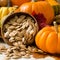 Orange Pumpkins With Toasted Pumpkin Seeds