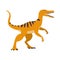 Orange Raptor Dinosaur Of Jurassic Period, Prehistoric Extinct Giant Reptile Cartoon Realistic Animal