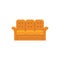 Orange recliner. 3 seaters sofa. Vector illustration. Flat icon