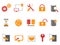 Orange and red color database technology icons set