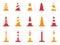 Orange and red color traffic cone icons set