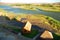 Orange river at the border between South Africa and Namibia. Oranjemund. Namibia