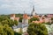 the orange roofs and spiers of the old city. Tallinn, Estonia