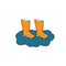 Orange rubber boots in a puddle, vector illustration