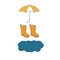Orange rubber boots and umbrella, vector illustration