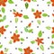 Orange scarlet pimpernel flowers black polka background flat vector illustrati