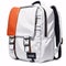 an orange school backpack isolated on a white background.