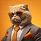 Orange Scottish Fold Cat In A Stylish Suit And Tie