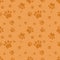 Orange Seamless animal pattern of cat footprint. kitten doodle icon. Endless texture can be used for wallpaper, printing on fabric