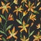 Orange seamless lilies pattern on black background