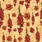 Orange seamless pattern of a floral image with gladiolus flowers and bouquets. Repeat background with garden plants and spring lea