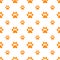 Orange seamless pattern with white paws