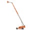 Orange self propelled articulated wheeled lift with telescoping boom and basket on white. 3D illustration