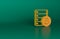 Orange Server security with closed padlock icon isolated on green background. Database and lock. Security, safety