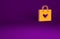 Orange Shopping bag with heart icon isolated on purple background. Shopping bag shop love like heart icon. Valentines