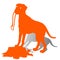 Orange Silhouette of a Dog Dalmatian holds a leash, on a white