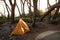 Orange single tent on the Lycian trail in Turkey