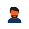 Orange skin avatar with black beard and blue tshirt