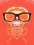 Orange skull and bone with brown glasses