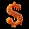 Orange Slime Dollar Sign isolated on Black Background.