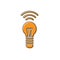 Orange Smart light bulb system icon isolated on white background. Energy and idea symbol. Internet of things concept