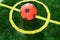 Orange soccer ball in center green field kids zone