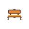 Orange sofa. Cushioned bench. Vector illustration. Flat icon of