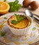 Orange souffle with eggs and mint.