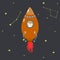 Orange space shuttle with cute cartoon style ginger cat vector illustration