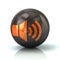 Orange speaker icon on black glossy sphere