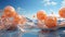 Orange spheres and swirls in water background