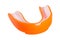 Orange sports mouth guard, protection of teeth in box of rubber on white background, isolate