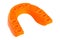 Orange sports mouth guard, protection of teeth in box of rubber on white background, isolate