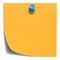 Orange square sticky note, with a blue pin, isolated