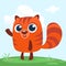 Orange squirrel chipmunk cartoon. Forest animal vector illustration of chipmunk standing on forest background.