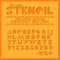 Orange stencil geometric font. Color paper cut typeface alphabet. Hole letters and numbers sans serif. Creative design