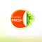 Orange sticker with green blur rays and farm fresh emblem
