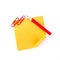 Orange sticky paper note with red clips and pencil