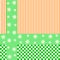 Orange stripes, green checkerboard pattern and marguerites