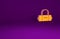 Orange Suitcase for travel icon isolated on purple background. Traveling baggage sign. Travel luggage icon. Minimalism