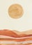 Orange sun circle, beige sky, terracotta desert landscape.