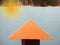 Orange sunbeam and roof on blue wall