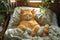 An orange tabby cat lounges in a sun-drenched, plant-filled room.