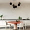 Orange table and chairs in the kitchen   empty wall mockup