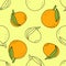 Orange and tangerine seamless pattern. Fruit with leaves sketch. Color food vector illustration. Mandarin
